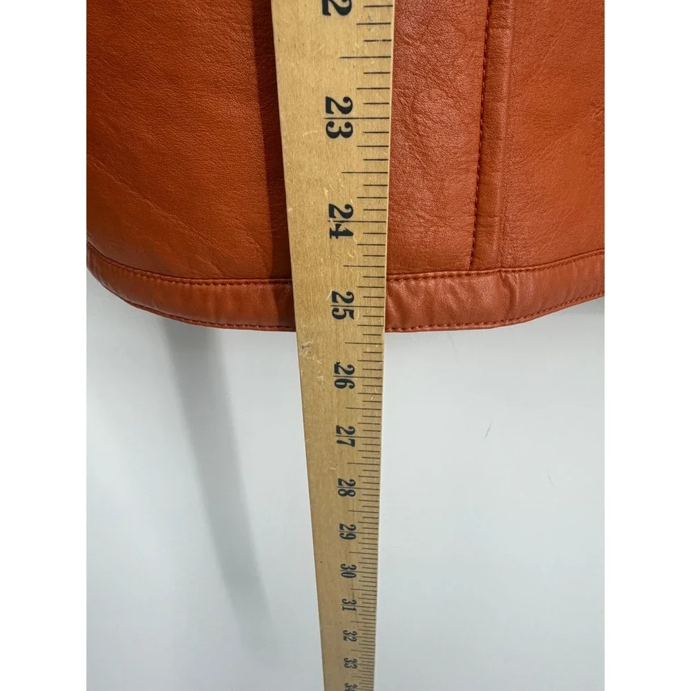 We The Free Free People kaja Vegan Leather Jacket sz Small Orange Shearling Coat